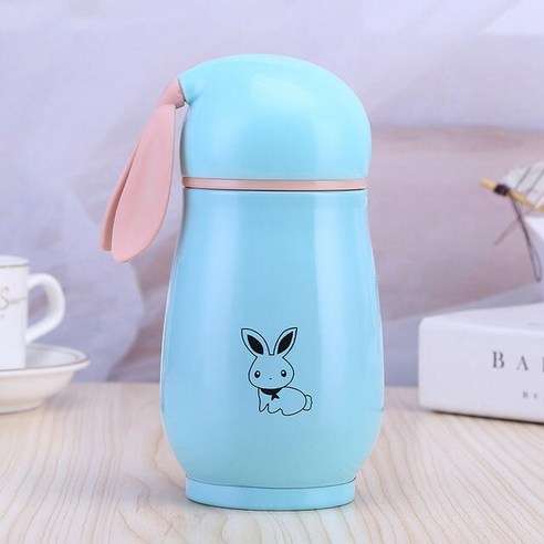인터넷 연예인 한국어 휴대용 야외 펭귄 스테인리스 보온병 소년 소녀 물 컵 학생 선물 컵 차 컵, 토끼 절연 [녹색]
