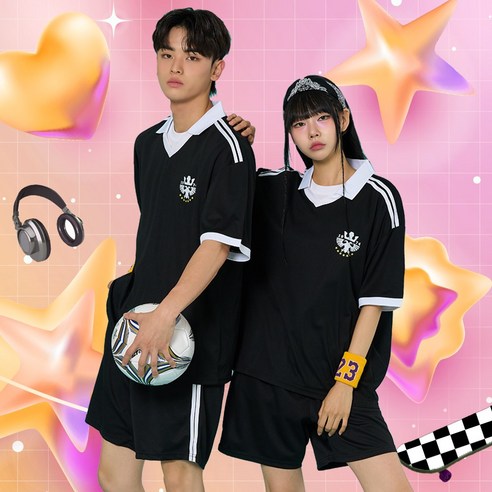 카라 풋볼져지 블랙 남여공용 블록코어 축구반티