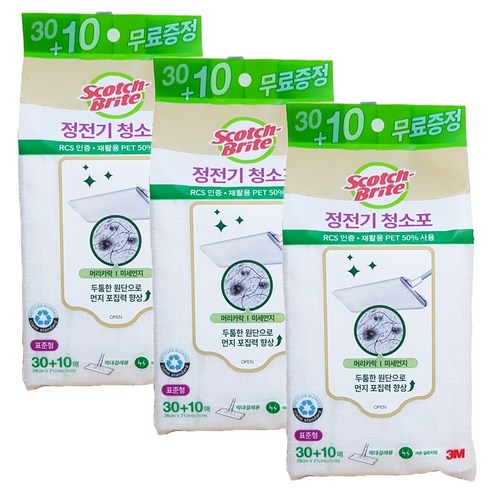 [OKㅣ강추] 3M 스카치브라이트 정전기 청소포 대형 리필 30매 x 3개 (30매 추가증정) 기획세트 [OKNOWㅣ추천상품]