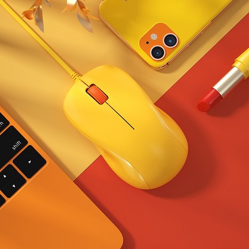 무선마우스 유선 무음 마우스 귀여운 여자 노트북 USB 오피스 캐주얼 미니 무소음마우스, 옐로우