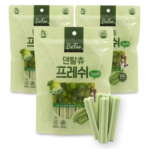 베푸 덴탈츄 프레쉬 스틱 강아지 애견껌, 3개, 180g, 청사과