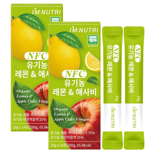아임뉴트리 스페인산 유기농 레몬 애사비 천연사과식초, 2개, 280g