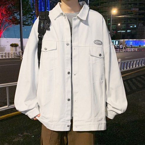 DFMEI 특대 데님 자켓 남자 봄 가을 패션 브랜드 홍콩 스타일 느슨한 한국 스타일 유행 캐주얼 자켓
