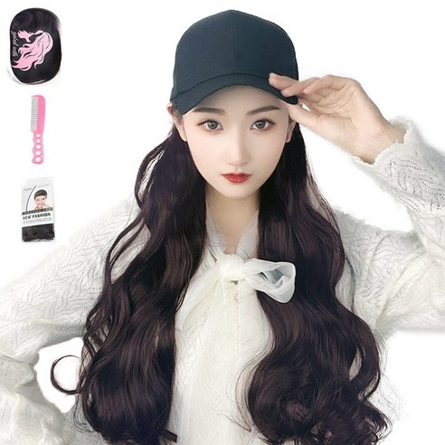 가발위드 긴머리 모자가발 전체가발 퀸웨이브+가발망1개+가발전용빗1개 세트, 1개, 다크브라운