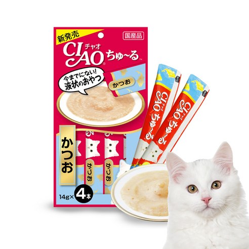   이나바 차오 츄루 고양이 간식 파우치, 가다랑어, 56g, 10팩