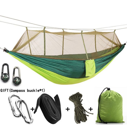 [SW] 캠핑용/정원 해먹 및 모기장 야외 가구 1-2 인용 휴대용 걸이식 침대 강도 낙하산 패브릭 수면 스윙, 하나, Light Green 2