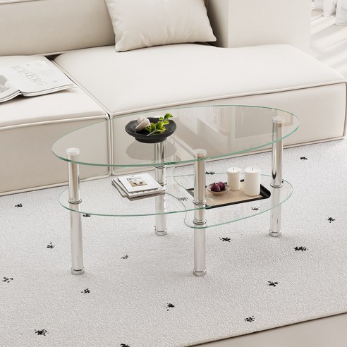 현대적인 투명 타원형 유리 테이블: 고급스러움과 실용성을 동시에 고재테이블