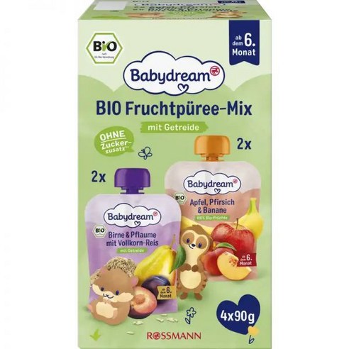 [131959] Babydream 과일 퓨레 믹스 사과 복숭아 바나나 + 배 자두 밥 - 360g