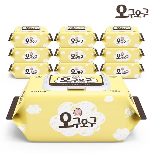 오구오구 아기물티슈 옐로우 대용량 100매 x 10팩 캡형, 10개