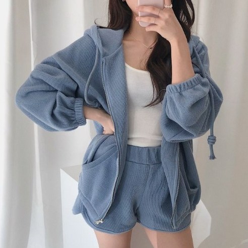 한국어 스타일 가을 새로운 간단한 모든 일치 후드 카디건 스웨터 + 패션 하이 허리 반바지 코듀로이 정장 여성