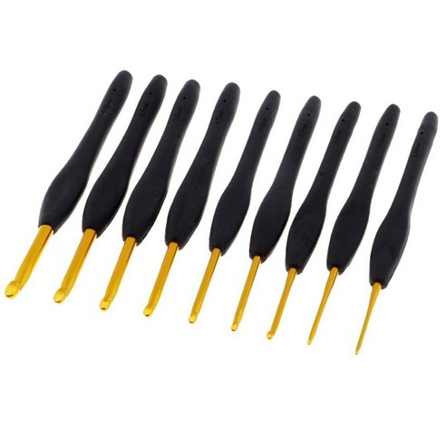 9개의 크기 까만 연약한 손잡이 알루미늄 크로셰 뜨개질은 케이스 2mm-6mm를 가진 바늘을 구부립니다, 블랙