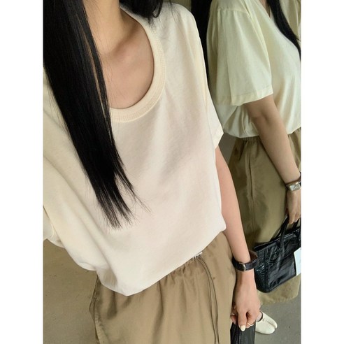 U넥티 실켓티셔츠 반팔데일리 기본스타일 쫀쫀