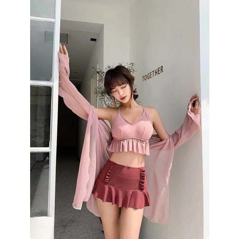 DFMEI 여성용 스플릿 수영복 슬림핏 여름 수영복, DFMEI 핑크색