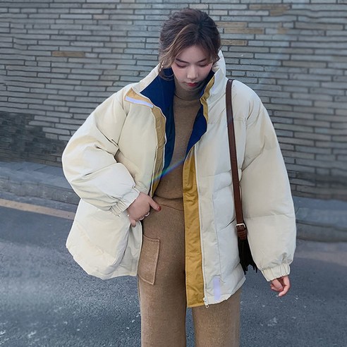 숏패딩 코튼 패딩 코트 여성용 루즈 백 두꺼운 겨울 코트