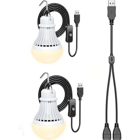 USB 전구 LED 캠핑 텐트 액세서리 5W5V 휴대용 8.2ft 조명 따뜻한 흰색, USB 2 Pack