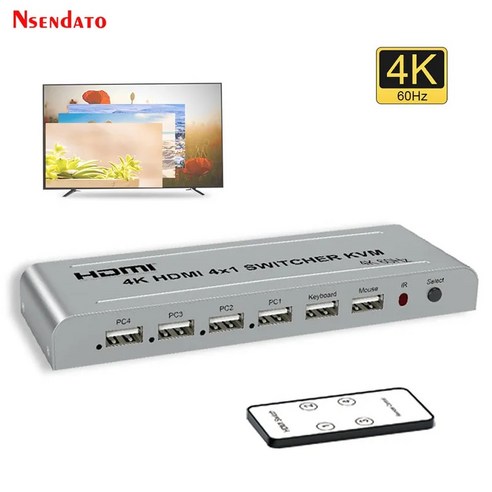 HDMI매트릭스셀렉터 선택기 분배기 스위치 리모컨 4K 60Hz 30Hz HDMI KVM 스위처 4X1 USB 키보드 마우스 스위치 4 인 1 아웃 PC 컴퓨터에서 TV HDTV, 8.4K 60Hz – AU Plug usbkvm Best Top5