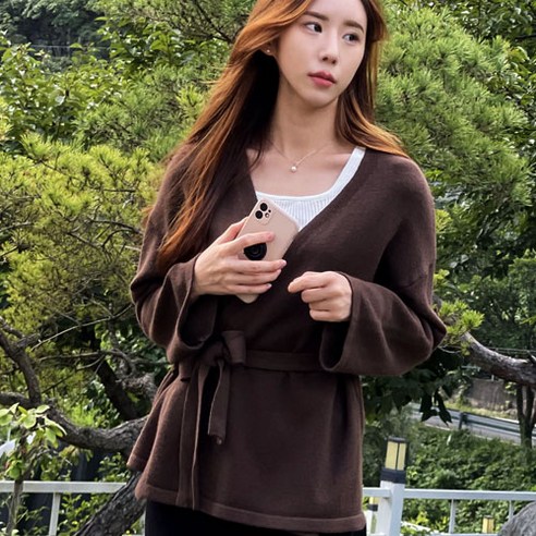 도앙뜨 루즈핏 스트링 허리묶음 니트가디건