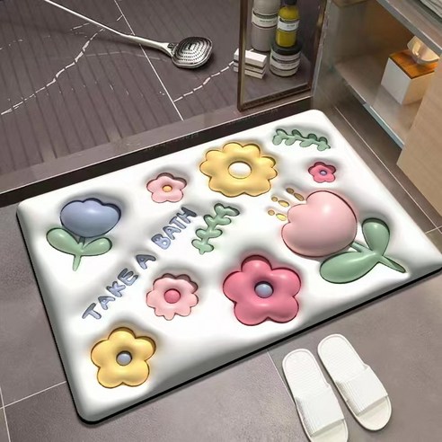 아카누스 빨아쓰는 3D 착시 입체 그림 규조토 발매트, 꽃동산