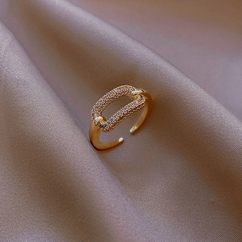 여성 다이아몬드 박힌 스퀘어 링 한국어 스타일 패션 틈새 디자인 간단한 오픈 입 먹는 반지