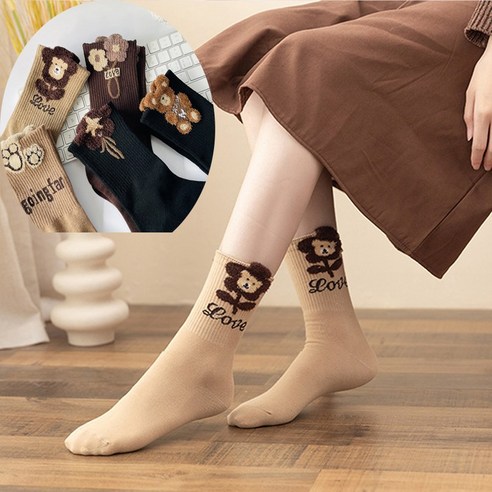 사랑스러운 디자인과 편안한 착용감, 패션리더 입체 곰돌이 & 꽃 양말 세트로 발끝까지 스타일을 완성하세요.