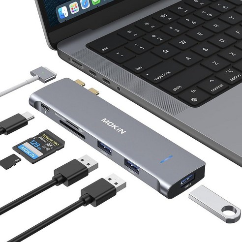 MacBook Pro/Air M1 M2 2021 2020 2019 2018용 USB C 어댑터 MOKiN USB C 허브 MacBook Pro 액세서리(3개의 USB 3.0 포트, Silver