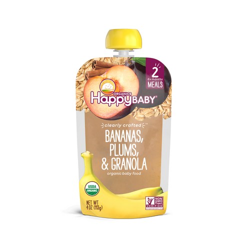 해피베이비 클리어리 크래프티드 어린이 스무디, 바나나 + 자두 + 그래놀라(Bananas + Plums + Granola), 113g, 1개