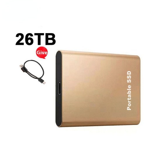 휴대용 외장 하드 ssd 500GB 하드 디스크 외장 SSD 1TB 드라이브 USB3.1 고속 모바일 2TB 휴대용 디스크 노트북용 저장 장치, 29 Gold 26TB