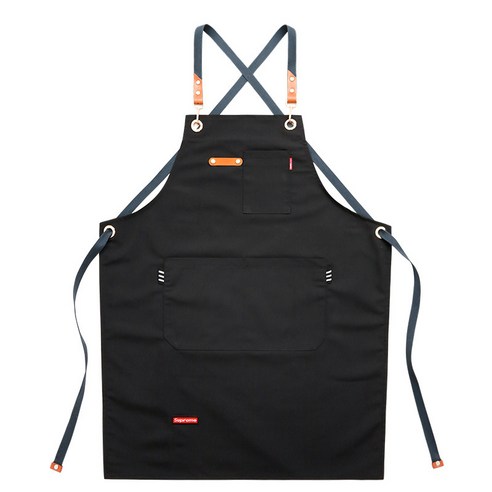 데님 앞치마 베이킹 이발사 화예사 남녀 작업복 커피 밀크티 가게 프린트, 검정색, 성인 길이 75cm