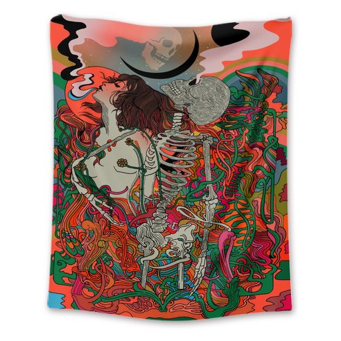 DIRUN 배경 그림 새로운 꽃 소녀 해골 시리즈 태피스트리 교수형 천 벽 장식 가구 장식을위한 공장 직접 판매 국경 특별, GT111418, 100*150CM