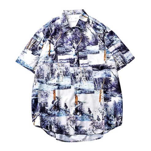 DFMEI 여름 남성 플라워 비치 반팔 캐주얼 셔츠 하와이안 바캉스 투어 셔츠