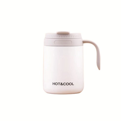 손잡이 커피 텀블러 사무실 커피잔 304 스테인리스강 머그컵 물컵 선물컵, 350ml 누출 방지 덮개 화이트, 500ml