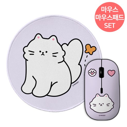 야옹이 무소음 무선 마우스+마우스 패드 세트, 야옹이_나비