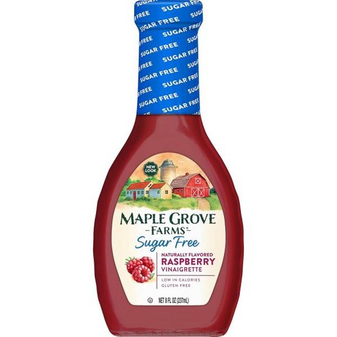 1+1 Maple Grove Farms 무설탕 샐러드 드레싱 라즈베리 비네그레트 8온스, 2개, 237ml