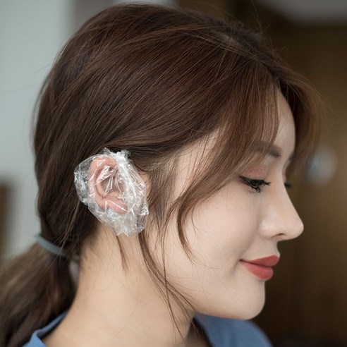 톡톡창고 방수 이어캡 100매 펌 염색 파마 일회용 이어커버 일회용 염색 귀덮개, 투명, 100개