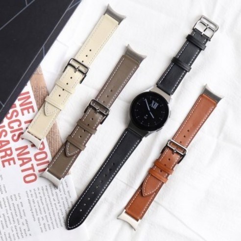 갤럭시워치5 갤럭시워치4 소가죽 스트랩 메탈러그 커브형 20mm, 갤럭시워치4/갤럭시워치5공용:베이지