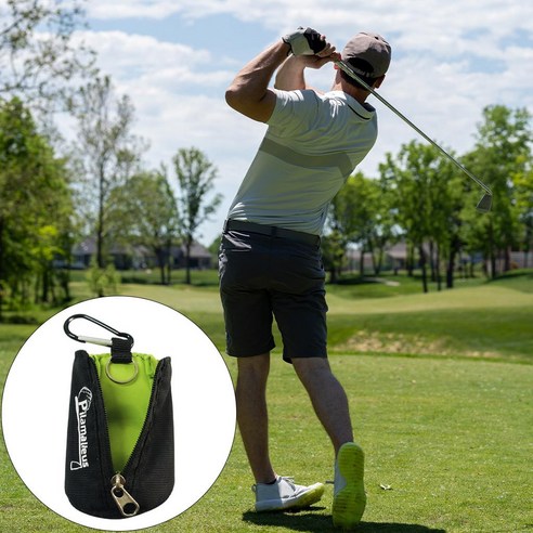 Lightweight Golf Ball Carry Bag W/ Hook Small Storage Pocket Organizer, Black Green