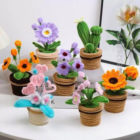 글로윅 초간단 모루인형 꽃 화분 만들기 DIY 2종 키트, 보라+그린