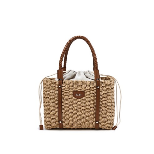 24SS [DAKS SUMMER HOLIDAYS][인기급상승] 브라운 가죽배색 라피아 토트백 DCBA4E992W2