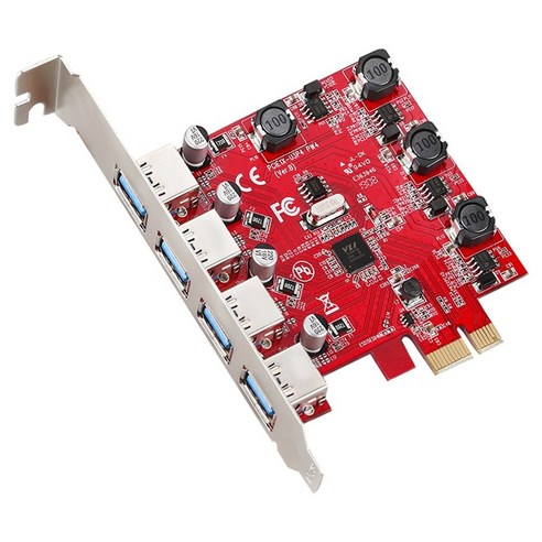 Monland Pci-E - USB 3.0 확장 카드 독립 전원 공급 장치 Pcie 4포트 어댑터 고속 데스크탑, 빨간색
