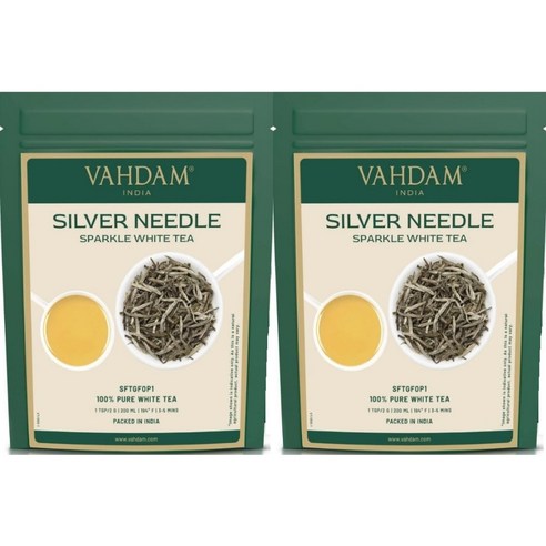 실버바50g Vahdam Silver Needle Sparkle White Tea 바담 SFTGFOP1 최상등급 백차 50g 2팩, 0g, 1개 Best Top5