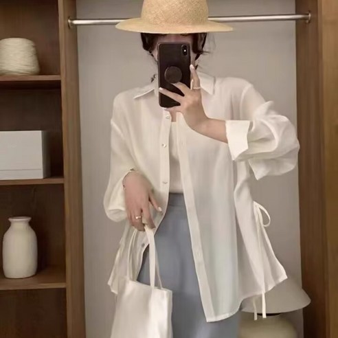 ANYOU 여름블라우스 텐셀 쿨 오버핏셔츠 자외선 차단 여성셔츠
