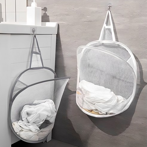 다용도 세탁실 공간 활용 메쉬 빨래망 – 욕실 장난감 보관용 캠핑 햄퍼 및 접이식 통풍 건조망 (그레이) 다이소네트망