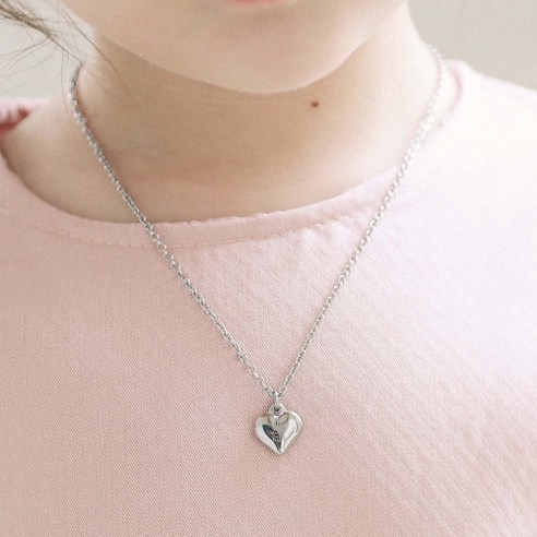 뮤주벨 써지컬스틸 통통하트 미아방지목걸이, Kids (5-8 yrs) 38 + 3cm, 01 심플체, 1개