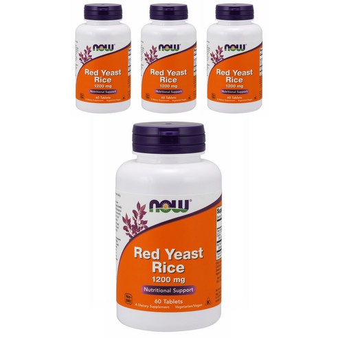 나우푸드 레드 이스트 라이스 1200mg 타블렛 비건, 60개입, 4개