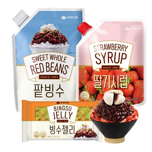 [화과방] 팥빙수(파우치형) 딸기 빙수세트2 (팥빙수1kg 딸기시럽 빙수젤리), 1개