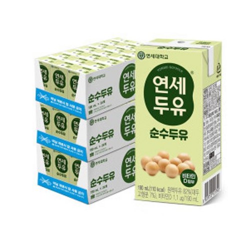 [영양 가득한] 연세두유 순수두유 190ml 72팩 1셋트 [고칼슘 시니어 건강두유 칼슘 아침음료] [집들이 병문안 어르신음료], 6셋트