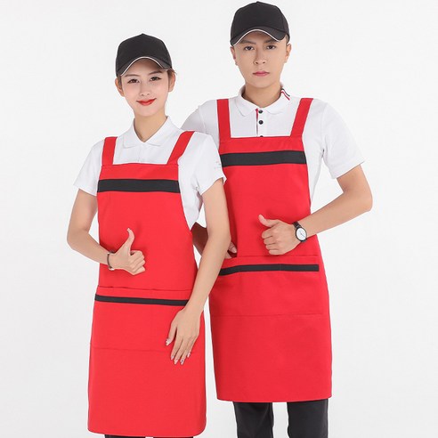 ANKRIC 멜빵 앞치마 작업 앞치마 내장 주방 컬러링 서비스직원 앞치마 호텔 주방앞치마, 빨간색