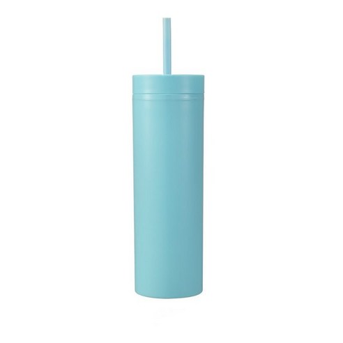 16oz 더블 AS 플라스틱 스트레이트 컵 다색 스크럽 음료 물컵, 푸르다, 501-600ml