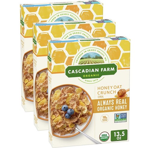 Cascadian Farm 허니 오트 크런치 아몬드 귀리 시리얼 Honey Oat Crunch Cereal With Almonds 408g x3팩, 3개