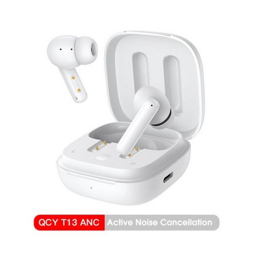 QCY T13 ANC 무선 이어폰 블루투스 5.3 TWS 액티브 노이즈 리덕션 헤드폰 4 마이크 게임용 헤드셋 인이어 핸즈프리 이어버드, 2.White, White